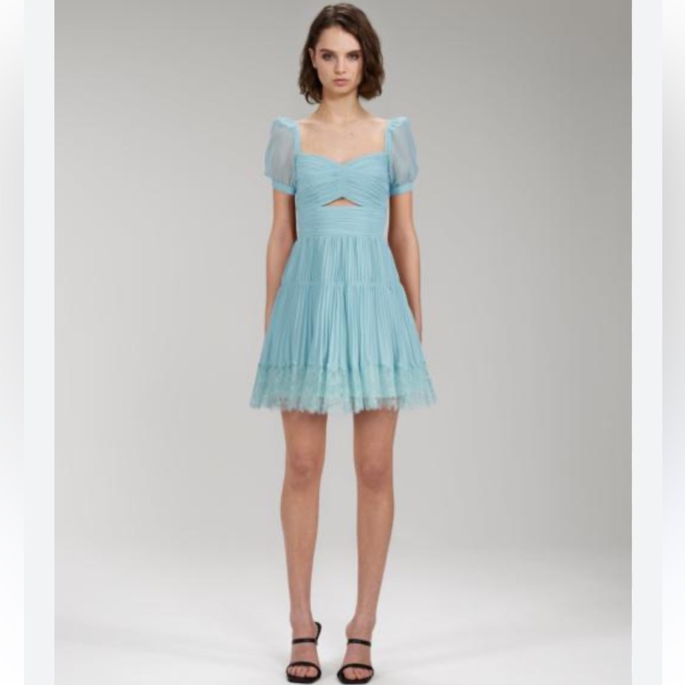 Self-Portrait Sky-Blue Puff Sleeve Tulle Mini Dress